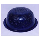 Vintage cobalt blue graniteware colander,