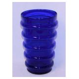 Art Deco ringed cobalt blue glass vase, 8.75" tall