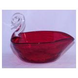 Rare vintage Kanawha ruby red crackle glass swan