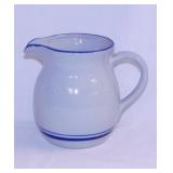 Vintage blue band stoneware crock milk pitcher,