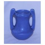 Art Deco blue pottery 2 handled vase, 5" tall,