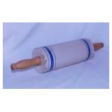Antique blue band crock pottery rolling pin w/