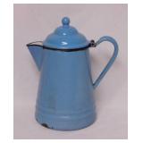 Vintage blue graniteware campfire coffee pot,