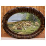 Antique pastoral sheep & shepherd print in oval