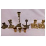 2 vintage England brass candle holders - 3 brass