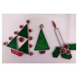Christmas: 4 lead & stained glass sun catchers,