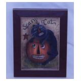 Scary Cat folk art print by Debbie Lamb, framed -