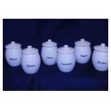 6 antique Germany spice jars, some damage to lids