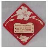 Vintage kitchen hot pads, matches & cup holders