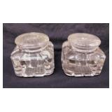 2 antique square glass inkwells,