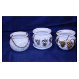 3 vintage milk glass hanging match holders