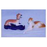 Vintage Staffordshire porcelain Greyhound inkwell