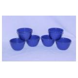 6 vintage blue glaze crock custard cups