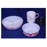 Vintage Hazel Atlas: ABC clown 2 section red