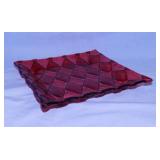 Harlequin red art glass tray, 9.75" square