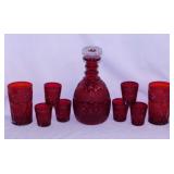 Imperial ruby red Cape Cod decanter w/ 6 glasses,