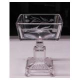 Antique Adams Post Glass etched open compote, 7"