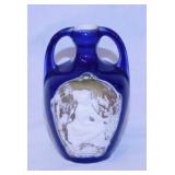 1863 cobalt baroque cameo vase, 4.75" tall