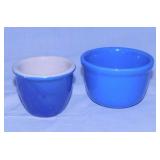 2 small blue stoneware crock bowls: 3.25" & 4"