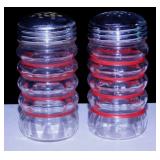 Vintage red stripe glass salt & pepper shakers,