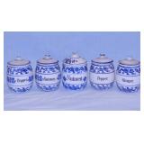 Antique Germany porcelain Blue Onion spice jars