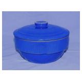 Rare blue glazed pottery crock baker w/ lid
