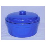 Vintage glazed blue crock dutch oven w/ self
