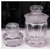 2 heavy glass canister jars w/ ground stoppers,