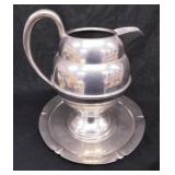 Vintage Crescent 1704 pewter pitcher w/ tray, 8"