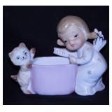 Vintage angel & kitten bath time planter,
