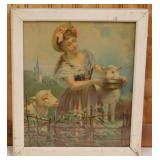 1881 The Pet Lamb print by H. Hallett Co., framed,