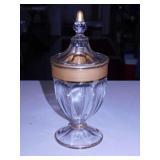 Antique apothecary glass candy dish w/ lid & gold
