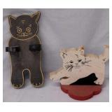 2 vintage wooden cat home decor pieces