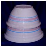 2 McCoy Pottery blue & pink band crock mixing