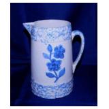 Antique blue spongeware tankard pitcher w/