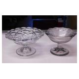 2 antique heavy glass pedestal candy bowls,