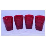 4 Morgantown Glass Ruby Red crinkle tumblers, 4" -