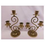 Pair of brass 3 arm candelabras marked India
