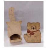 Vintage wooden cat matchstick holder & more