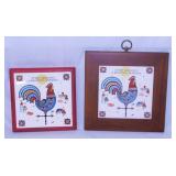 Two 1964 Berggren Trayner folk art rooster tiles