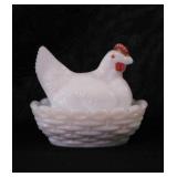 Westmoreland milk glass hen on nest, 3" tall,