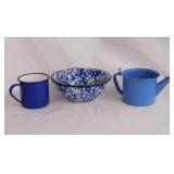 Vintage Otto Japan blue enamelware mug, 2.75"