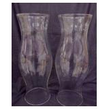 Pair of large glass hurricane shades, 16" tall