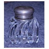Antique glass inkwell w/ sterling lid - 2 antique