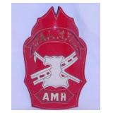 Vintage leather fire fighter helmet shield badge