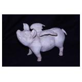 Vintage cast iron flying winged pig piggy bank,