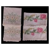 4 pair vintage hand embroidered pillowcases -