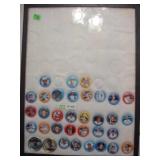 Display case with 35 baseball player fun food pins