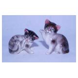 2 vintage small bisque cat kitten figurines -