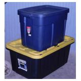 2 storage totes w/ lids: Rubbermaid Roughneck